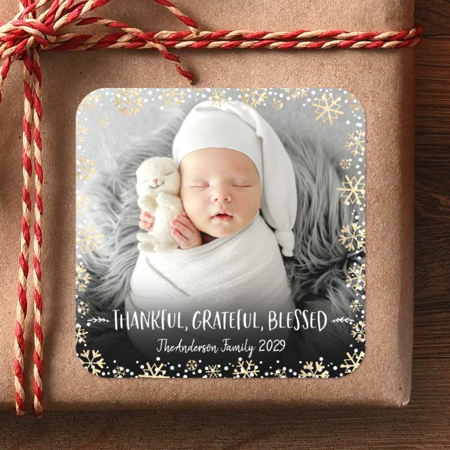 Pegatina Cuadrada Foto Agradecida y agradecida Blessed Gold Snowflak (Subido por el creador)