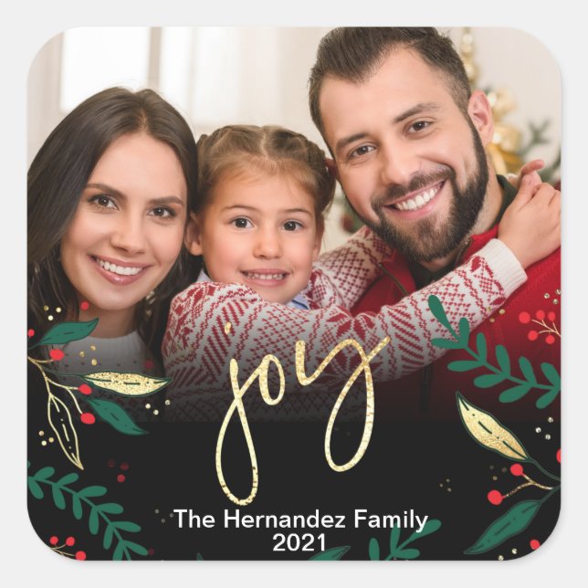 Pegatina Cuadrada Foto Alegría de los Navidades de la verde verde ve (Anverso)