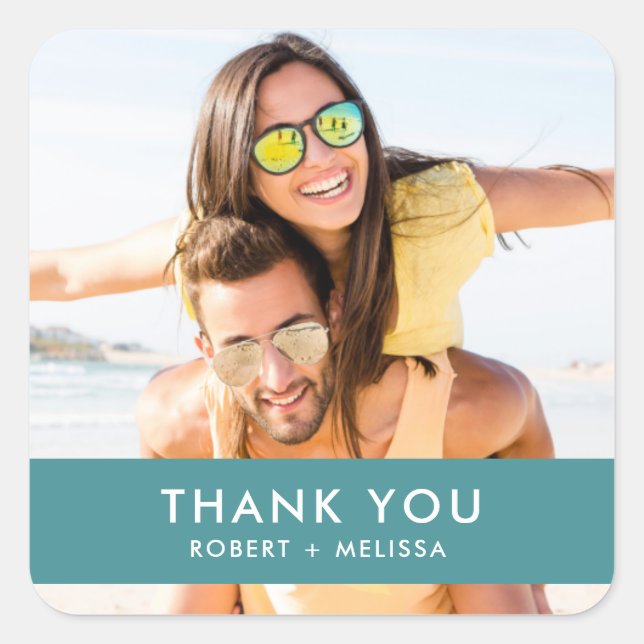 Pegatina Cuadrada Foto boda Gracias Por Favor (Anverso)