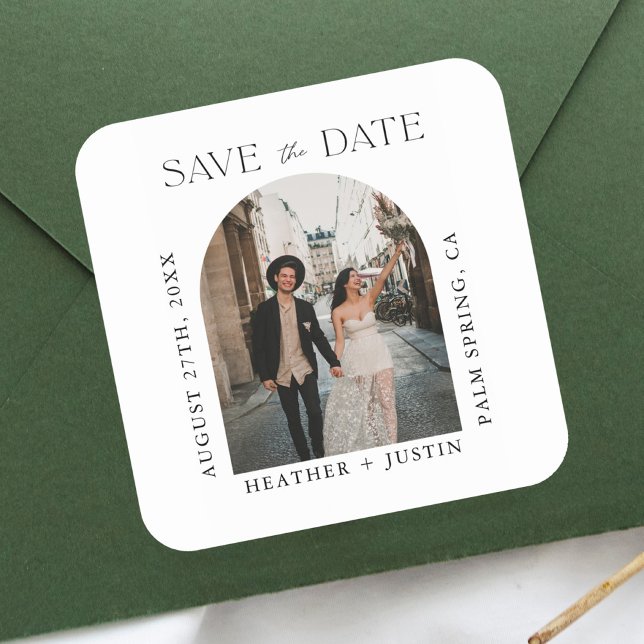 Pegatina Cuadrada Foto Boda moderna Guardar la fecha (Subido por el creador)