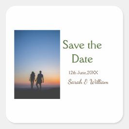 Pegatina Cuadrada Foto clásica blanco elegante tipografía boda mod