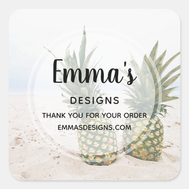 Pegatina Cuadrada Foto de 2 piñas en un negocio playero (Anverso)