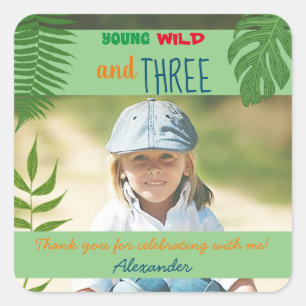 Pegatina Cuadrada Foto de 3 cumpleaños Gracias