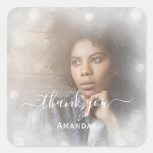 Pegatina Cuadrada Foto de agradecimiento Gray Bridal Sweet16