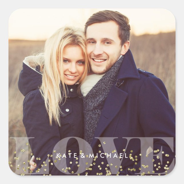 Pegatina Cuadrada Foto de Amor y Esparkles (Anverso)