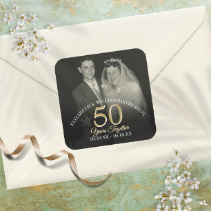 Pegatina Cuadrada Foto de aniversario de bodas de cualquier año