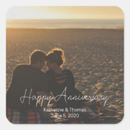 Pegatina Cuadrada Foto de aniversario personalizada con texto modern
