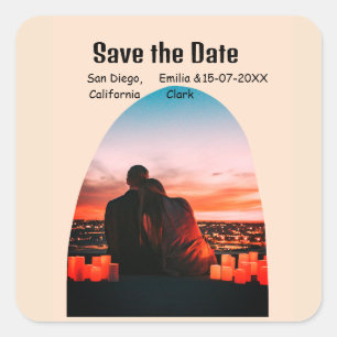 Pegatina Cuadrada foto de archivo naranja boho guardar fecha QR mode