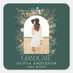 Pegatina Cuadrada Foto de arco de graduación terracota verde botánic