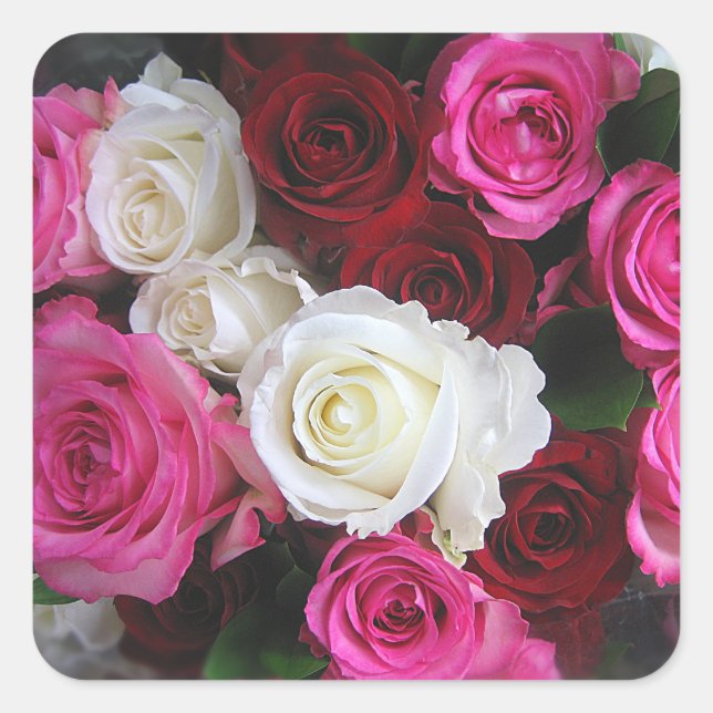 Pegatina Cuadrada Foto de Bouquet rosa, blanco y rojo- (Anverso)