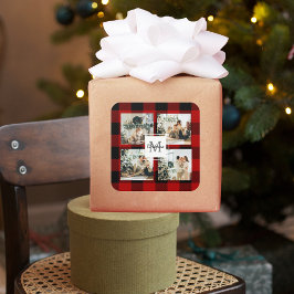 Pegatina Cuadrada Foto De Collage Y Búfalo Rojo Con Inicio