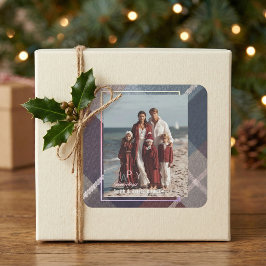 Pegatina Cuadrada Foto de familia moderna de Navidad Felices Fiestas