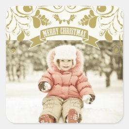Pegatina Cuadrada Foto de florituras Art Nouveau para Feliz Navidad