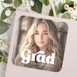 Pegatina Cuadrada Foto de graduación de clase de año de estilo retro