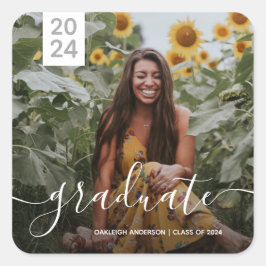 Pegatina Cuadrada Foto de graduación de guión simple