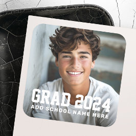 Pegatina Cuadrada Foto de graduación de la clase del año nombre o es