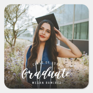 Pegatina Cuadrada Foto de graduación de secundaria
