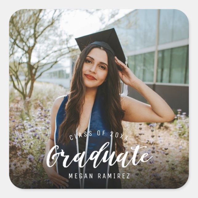 Pegatina Cuadrada Foto de graduación de secundaria (Anverso)