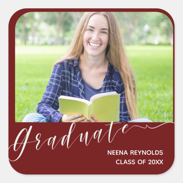 Pegatina Cuadrada Foto de graduado Clase Cute de la fiesta de gradua (Anverso)