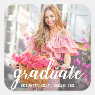 Pegatina Cuadrada Foto de Invitación de graduación de Bonito moderna