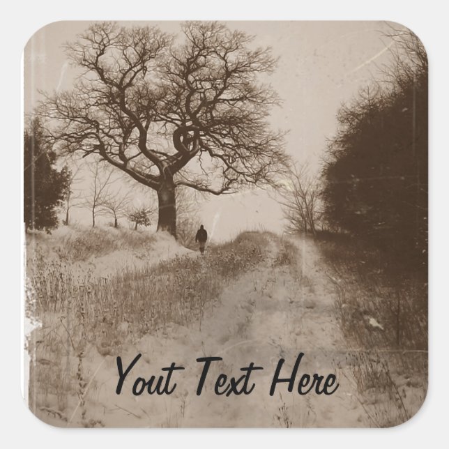 Pegatina Cuadrada foto de la atmosférica escena de nieve del inviern (Anverso)