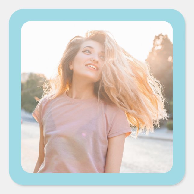 Pegatina Cuadrada Foto de la frontera azul Robin Egg (Anverso)