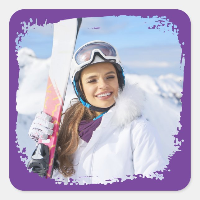 Pegatina Cuadrada Foto de la frontera real morada moderna (Anverso)