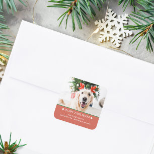 Pegatina Cuadrada Foto de Navidad de Perro Feliz Pawlidays Dirección