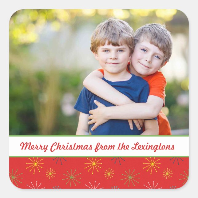 Pegatina Cuadrada Foto de Navidades atómicos modernos del Siglo Rojo (Anverso)