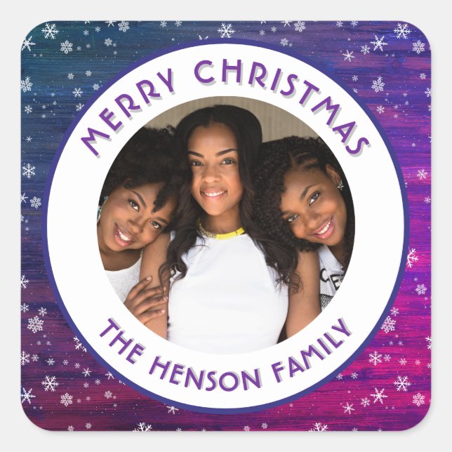 Pegatina Cuadrada Foto de Navidades de copos de nieve de madera Rust (Anverso)