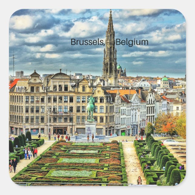 Pegatina Cuadrada Foto de paisajes urbanos de Bruselas, Bélgica (Anverso)