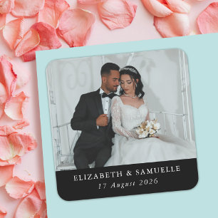 Pegatina Cuadrada Foto de pareja de boda personalizada simple en bla