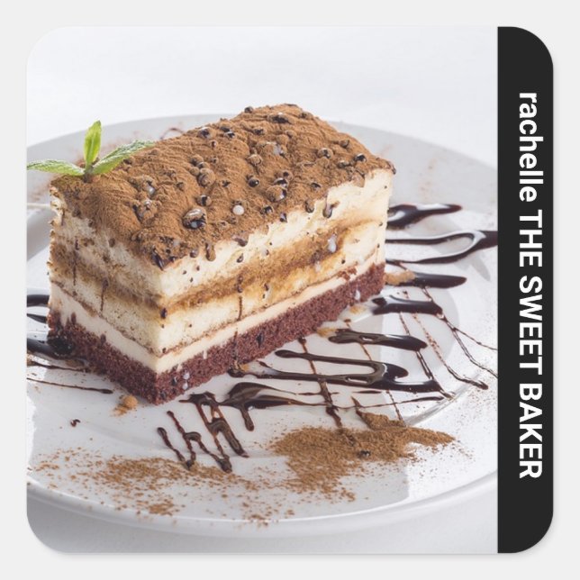 Pegatina Cuadrada Foto de personalizado de texto lateral (Anverso)