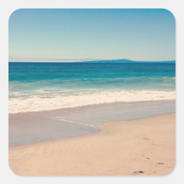 Pegatina Cuadrada Foto de playa océano azul escénico (Anverso)