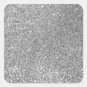 Pegatina Cuadrada Foto de Purpurina de Plata Faux