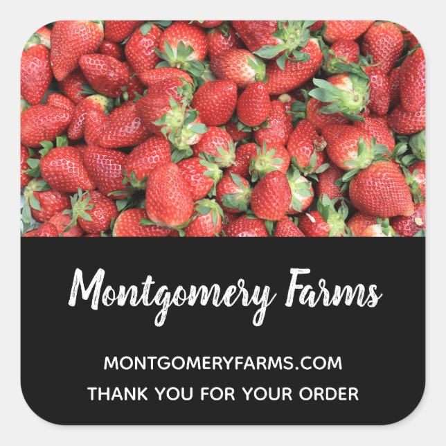 Pegatina Cuadrada Foto de Red Juicy Strawberries Business (Anverso)