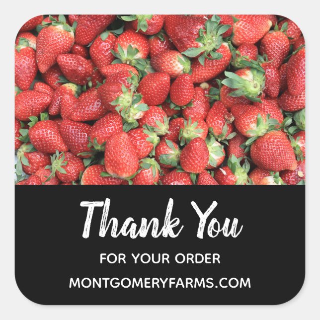 Pegatina Cuadrada Foto de Red Juicy Strawberries Business (Anverso)