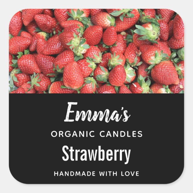 Pegatina Cuadrada Foto de Red Juicy Strawberries Candle Business (Anverso)