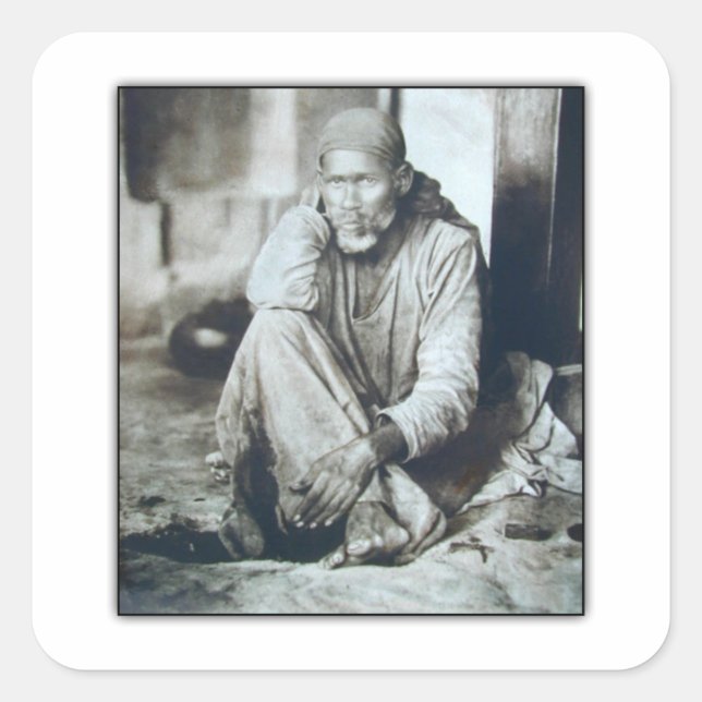 Pegatina Cuadrada Foto de Sai Baba Orignal (Anverso)