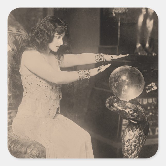 Pegatina Cuadrada Foto de Telefonero de la Fortuna Crystal Ball de l (Anverso)