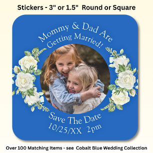 Pegatina Cuadrada Foto de tus hijos Mamá y Papá se casan  