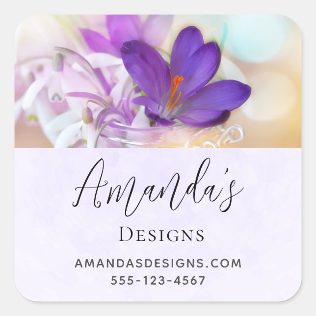Pegatina Cuadrada Foto de un Bonito Purple Spring Crocus Business (Anverso)