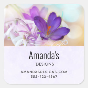 Pegatina Cuadrada Foto de un Bonito Purple Spring Crocus Business