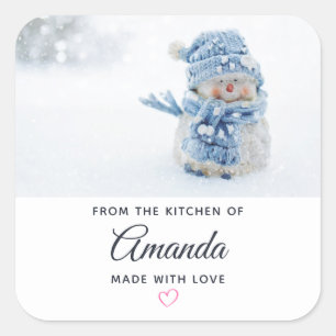 Pegatina Cuadrada Foto de un muñeco de nieve en invierno - Navidades