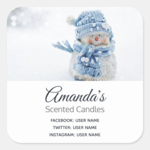 Pegatina Cuadrada Foto de un muñeco de nieve en los negocios de invi