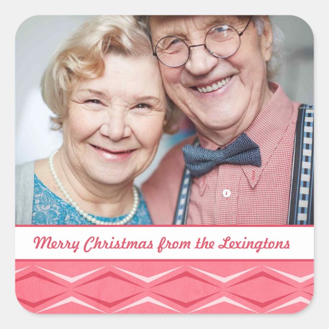Pegatina Cuadrada Foto de vacaciones de Navidades modernos rosados d (Anverso)