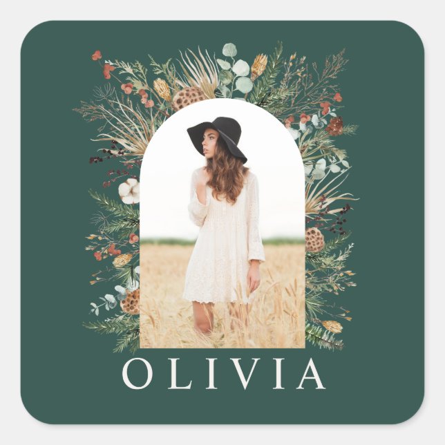 Pegatina Cuadrada Foto de verde botánico en arco de graduación (Anverso)