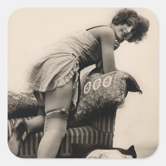 Pegatina Cuadrada Foto del chica Risque Flapper de 1920 (Anverso)