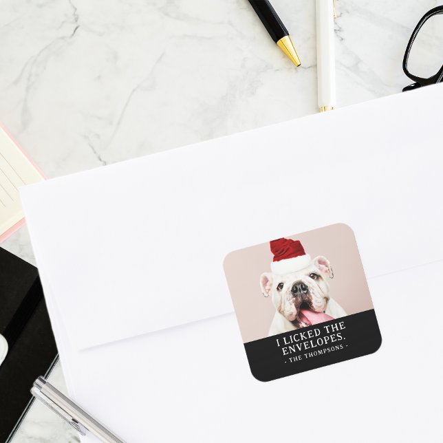 Pegatina Cuadrada Foto divertida de un perro Navidad personalizada F (Subido por el creador)