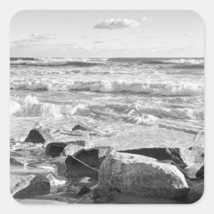 Pegatina Cuadrada Foto en blanco y negro de las olas del océano Atlá
